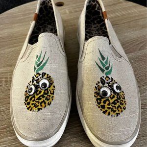 Keds Triple Decker Linen Pineapple Googly Eye Slip-On Platform Sneakers